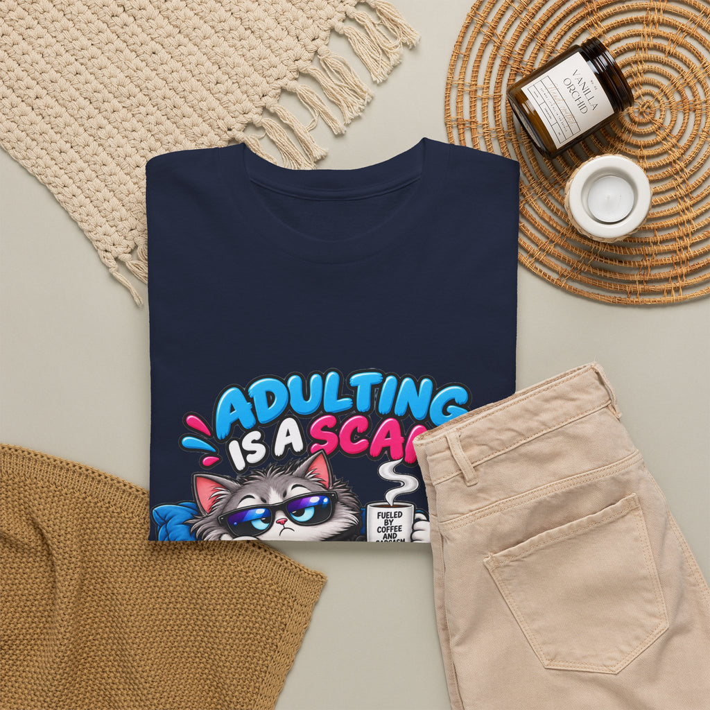 Adulting Is a Scam Cat T-Shirt — I Prefer Naps Instead Funny Graphic Tee