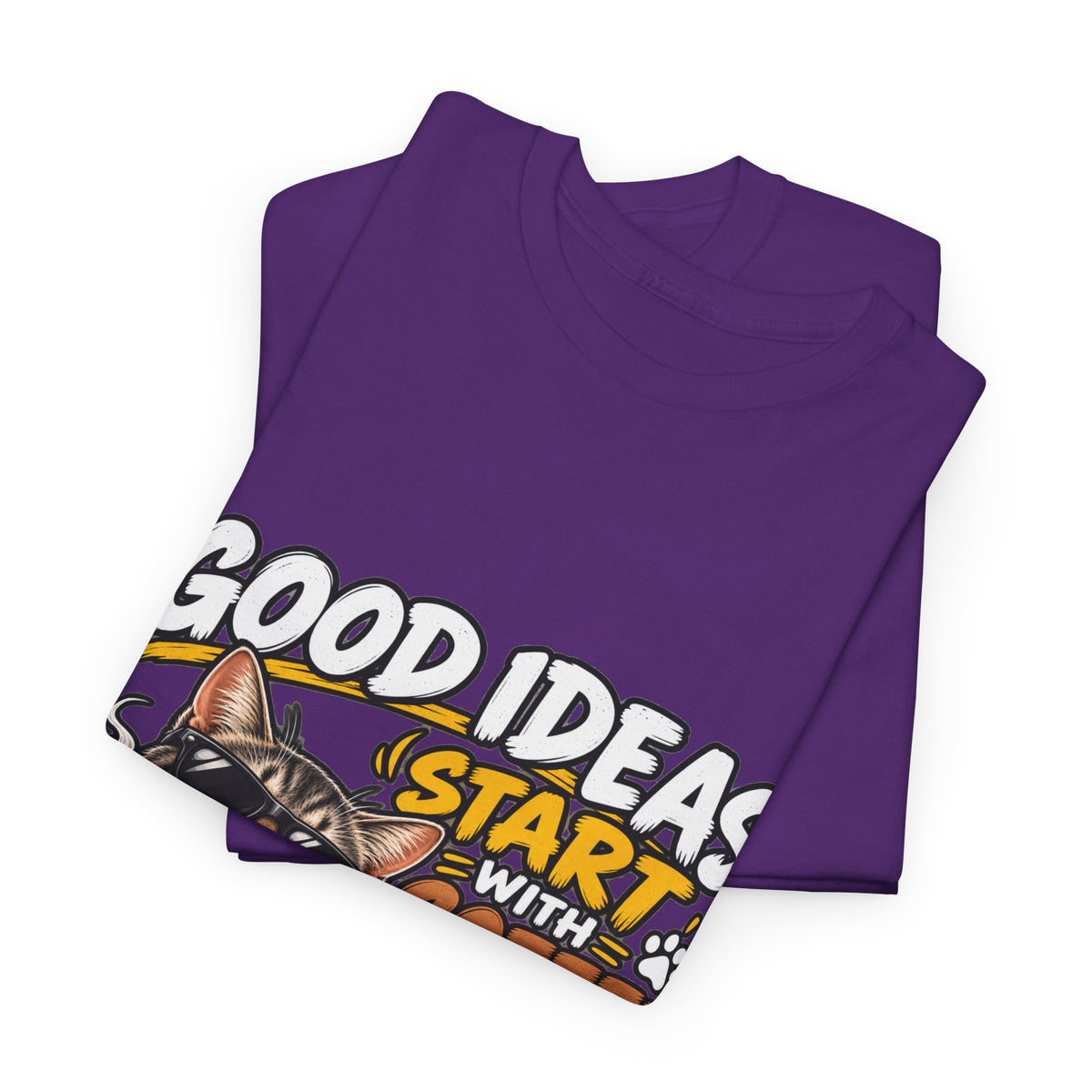 Funny Coffee Cat T-Shirt — "Good Ideas Start with Coffee and Funny Shirts"