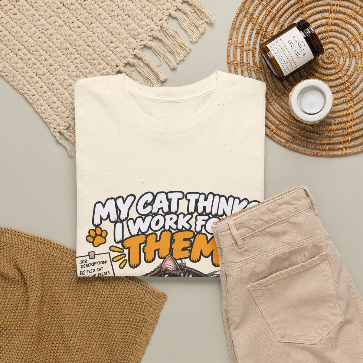 My Cat Thinks I Work For Them T-Shirt — Funny Cat Lover Tee