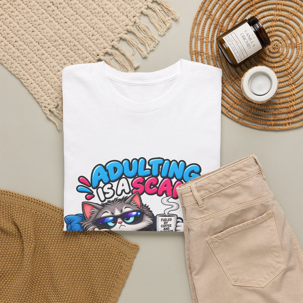 Adulting Is a Scam Cat T-Shirt — I Prefer Naps Instead Funny Graphic Tee