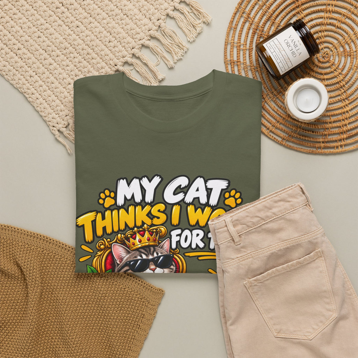 My Cat Thinks I Work For Them T-Shirt — Cute Cat Lover Graphic Tee