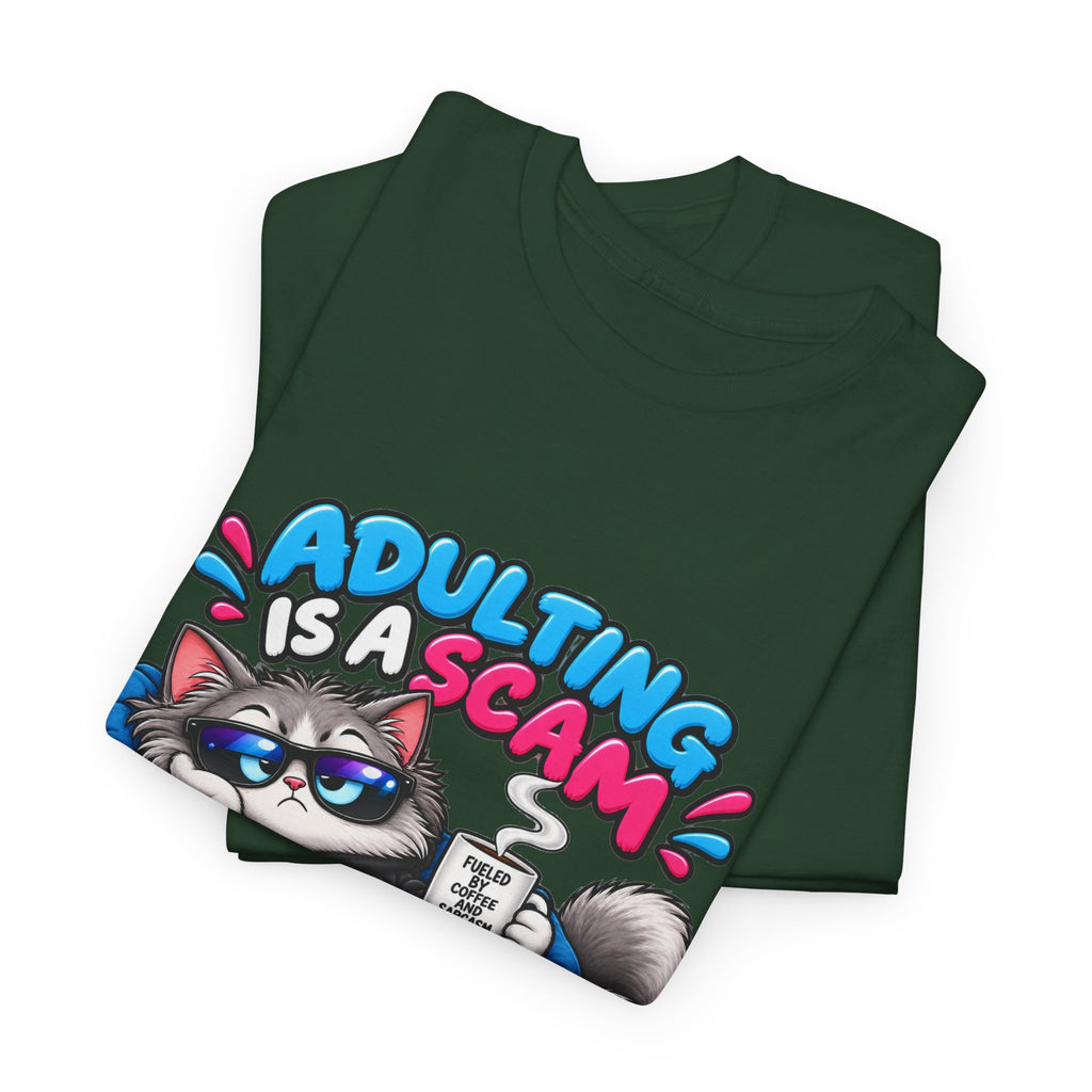 Adulting Is a Scam Cat T-Shirt — I Prefer Naps Instead Funny Graphic Tee