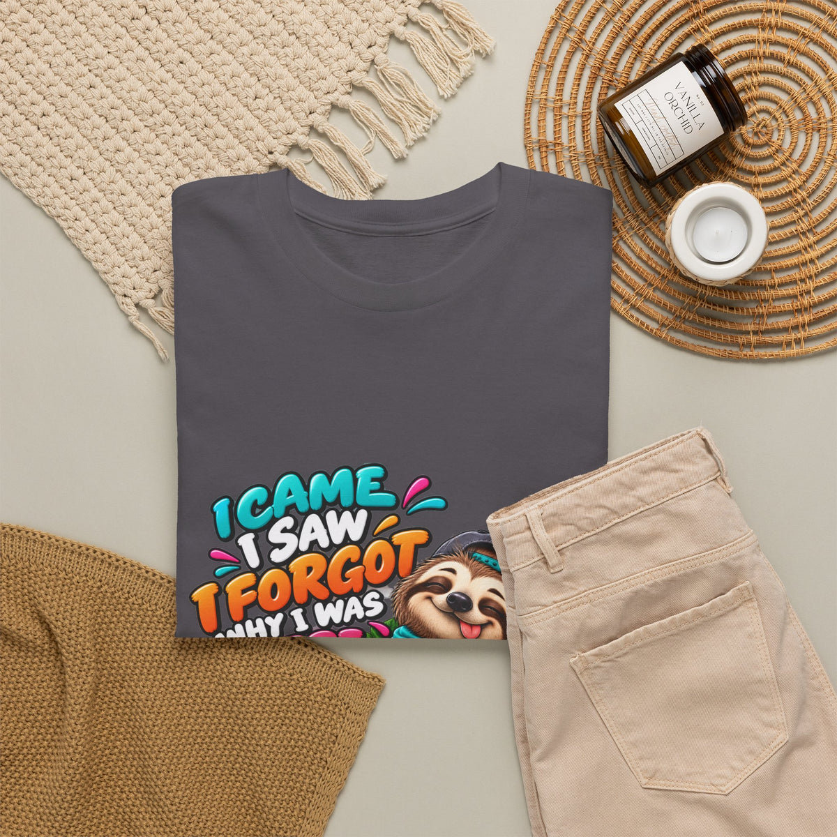 Sloth Puzzle T-Shirt — "I Came, I Saw, I Forgot What I Was Here" Relaxed Tee