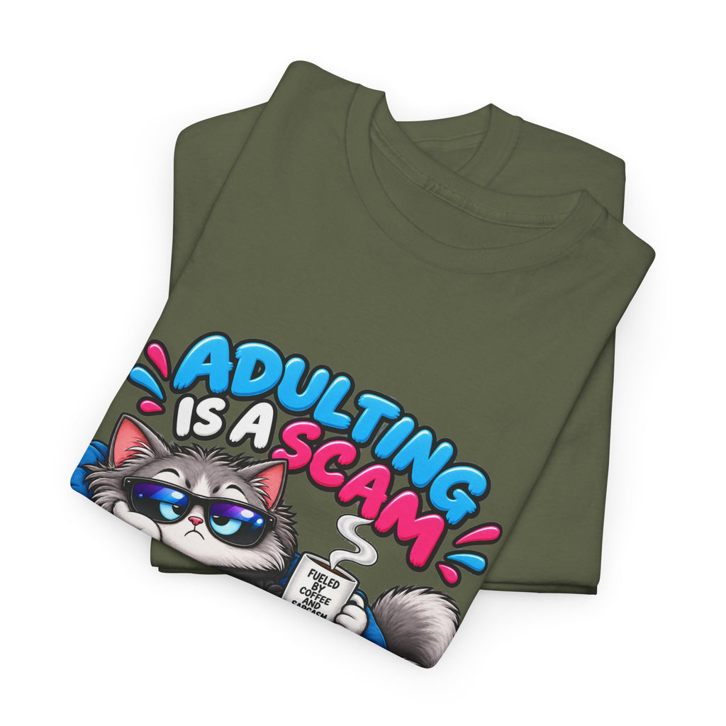 Adulting Is a Scam Cat T-Shirt — I Prefer Naps Instead Funny Graphic Tee