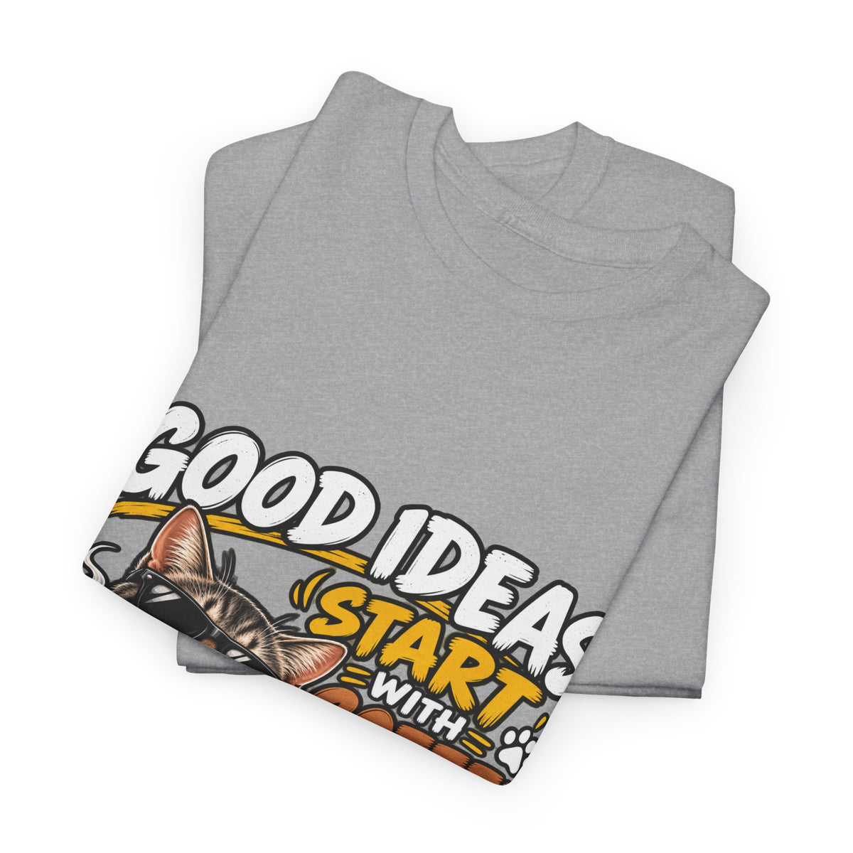 Funny Coffee Cat T-Shirt — "Good Ideas Start with Coffee and Funny Shirts"
