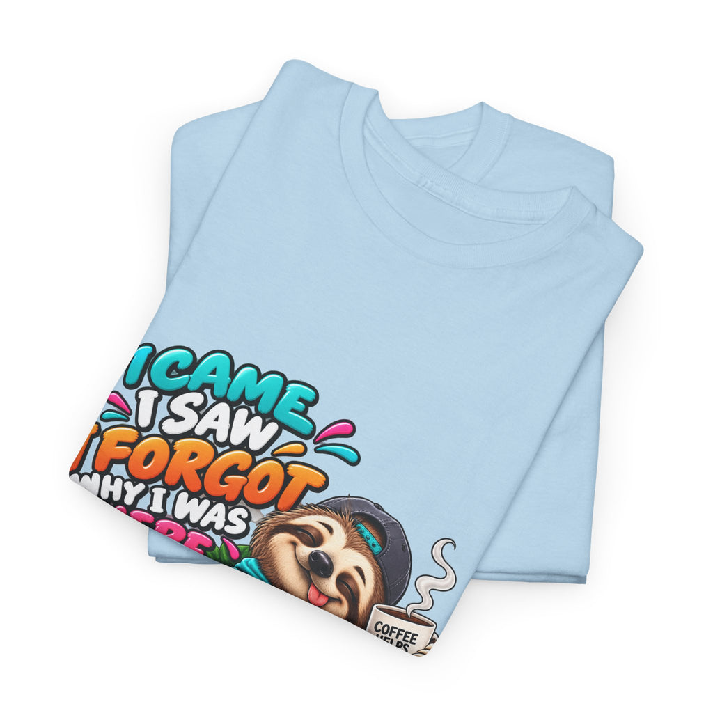 Sloth Puzzle T-Shirt — "I Came, I Saw, I Forgot What I Was Here" Relaxed Tee