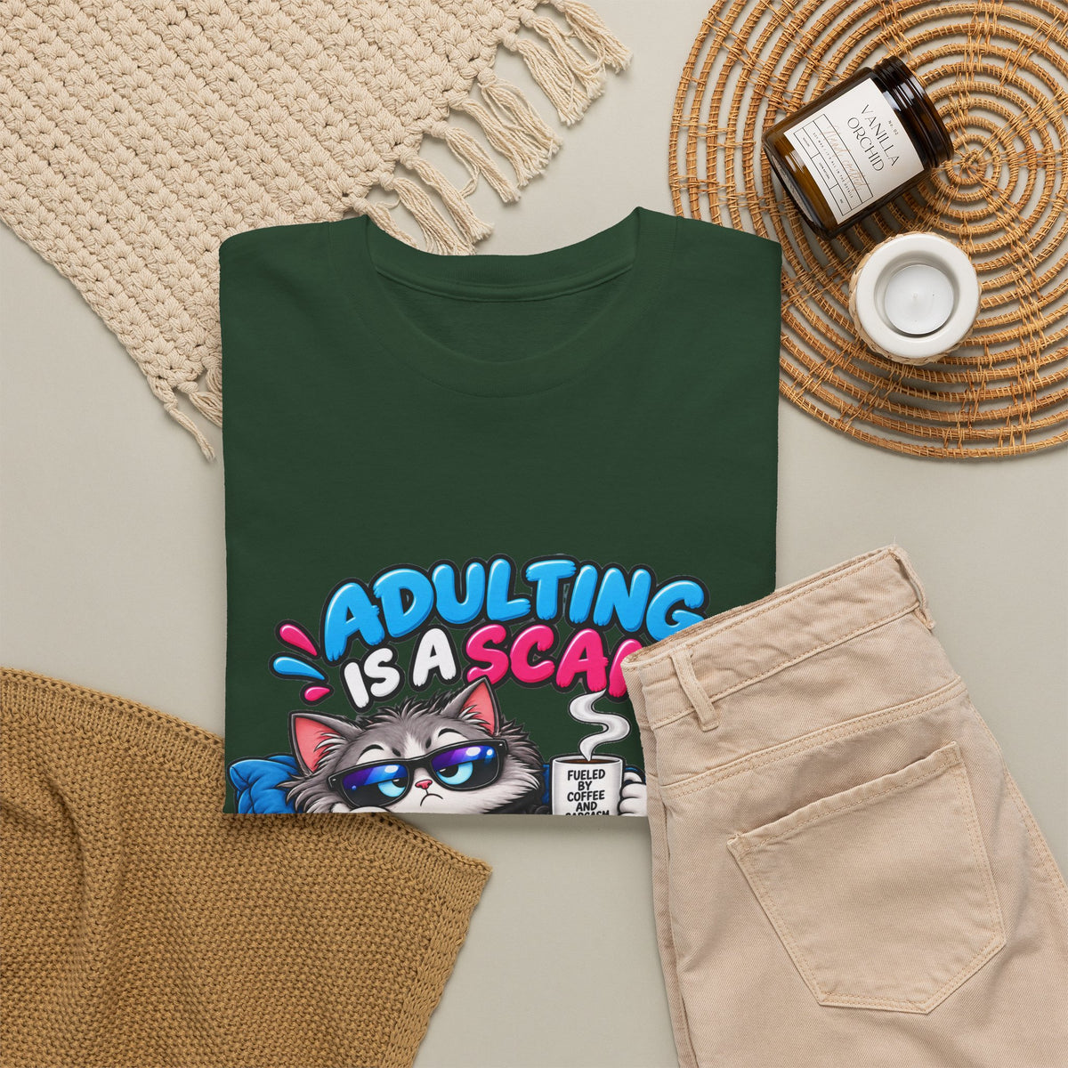 Adulting Is a Scam Cat T-Shirt — I Prefer Naps Instead Funny Graphic Tee