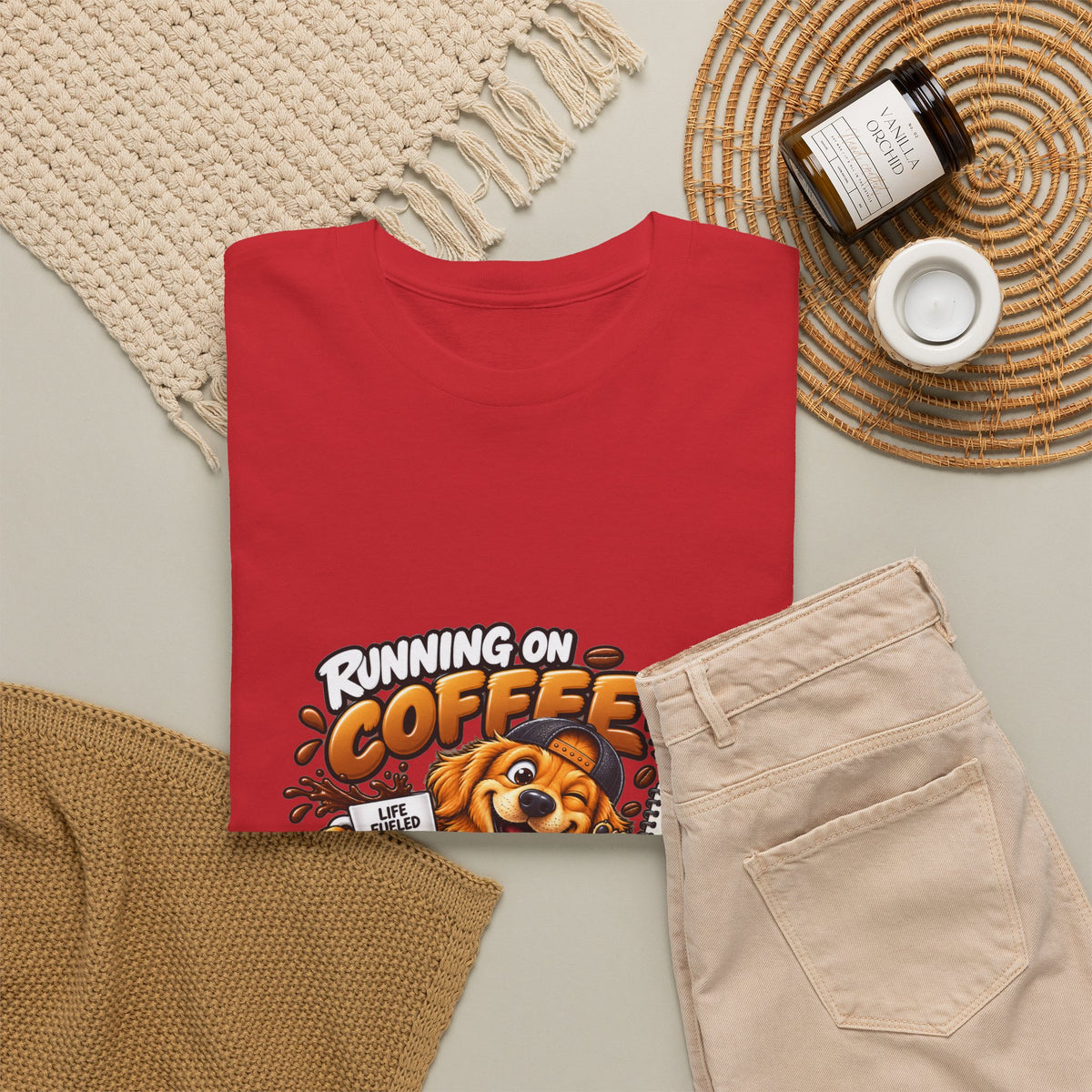 Coffee Chaos T-Shirt — "Running on Coffee, Chaos & Bad Decisions" Cute Dog Graphic Tee