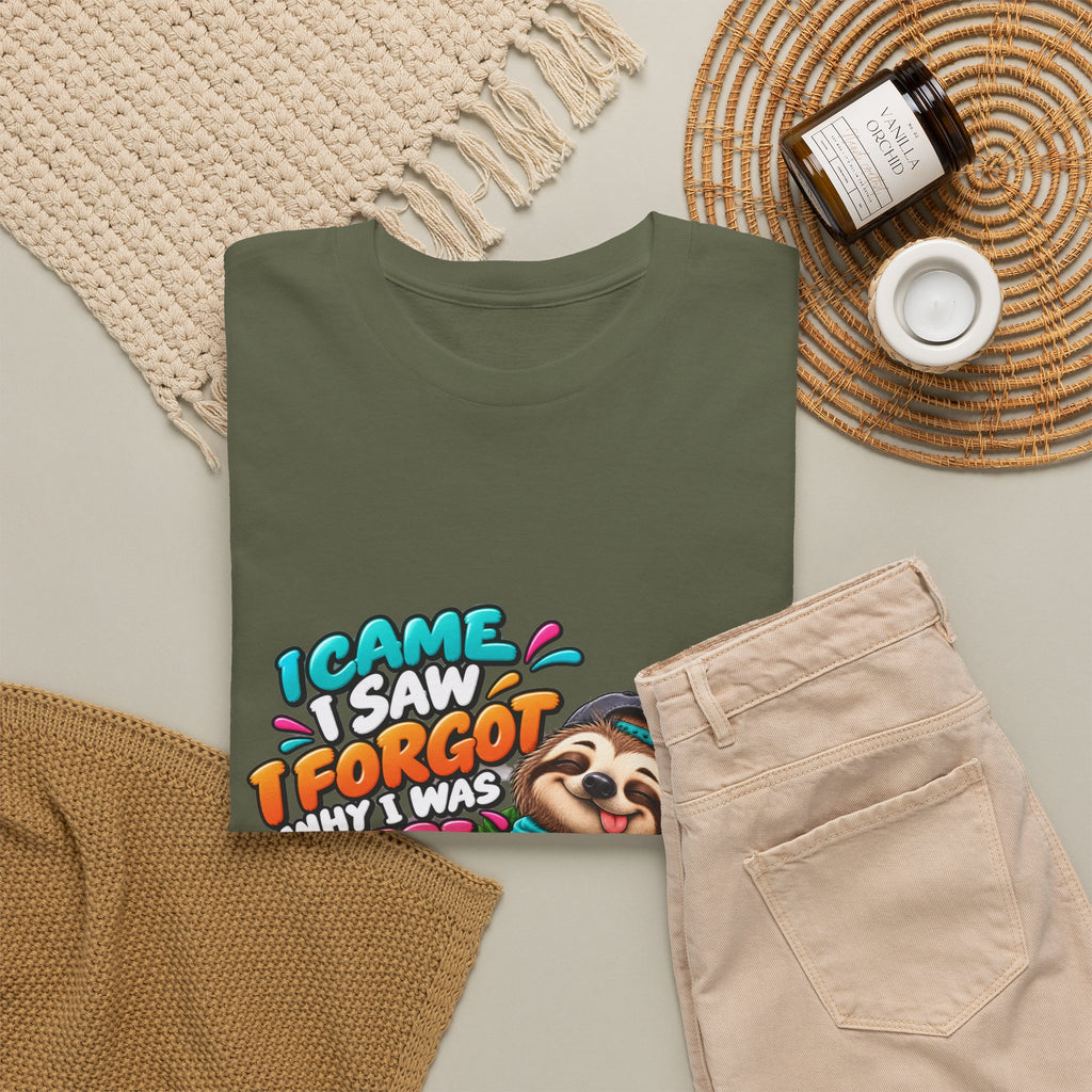 Sloth Puzzle T-Shirt — "I Came, I Saw, I Forgot What I Was Here" Relaxed Tee