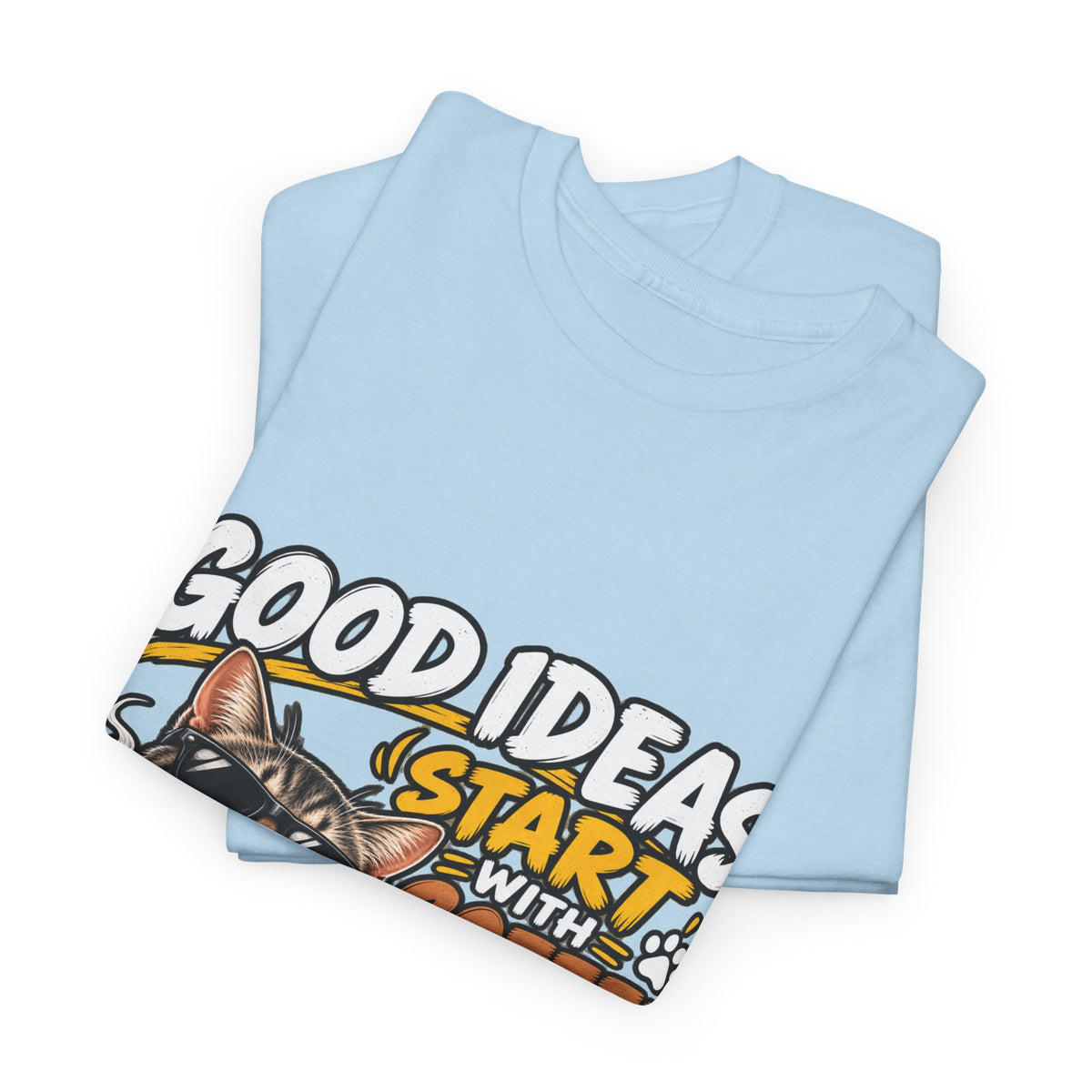Funny Coffee Cat T-Shirt — "Good Ideas Start with Coffee and Funny Shirts"