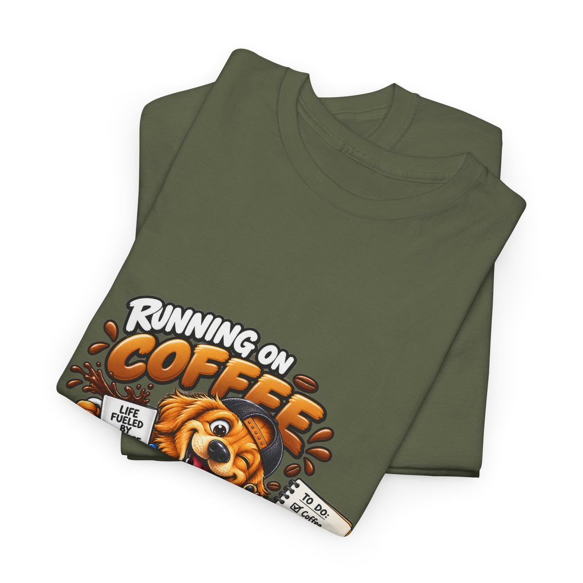 Coffee Chaos T-Shirt — "Running on Coffee, Chaos & Bad Decisions" Cute Dog Graphic Tee