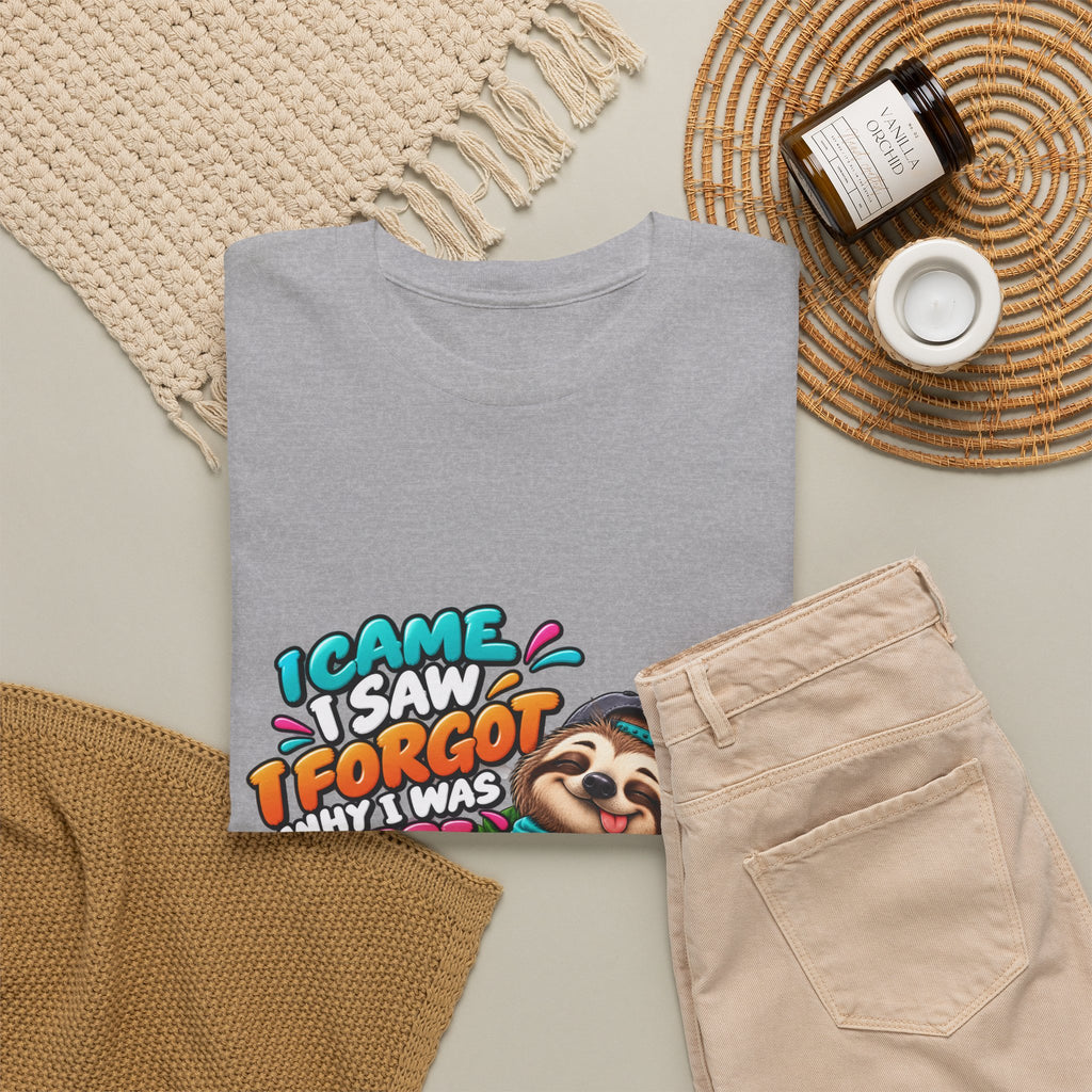 Sloth Puzzle T-Shirt — "I Came, I Saw, I Forgot What I Was Here" Relaxed Tee