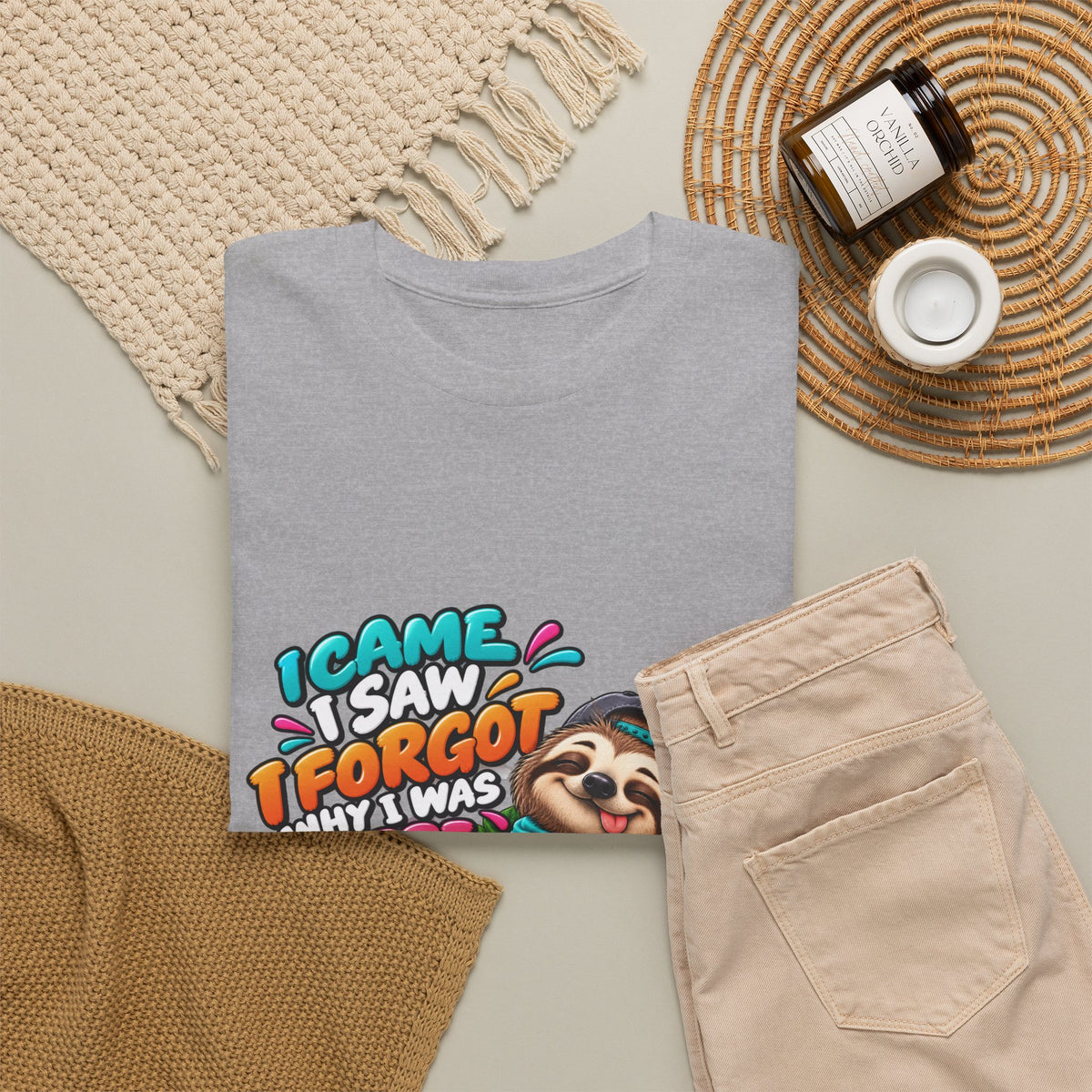 Sloth Puzzle T-Shirt — "I Came, I Saw, I Forgot What I Was Here" Relaxed Tee