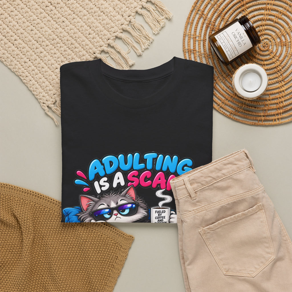 Adulting Is a Scam Cat T-Shirt — I Prefer Naps Instead Funny Graphic Tee