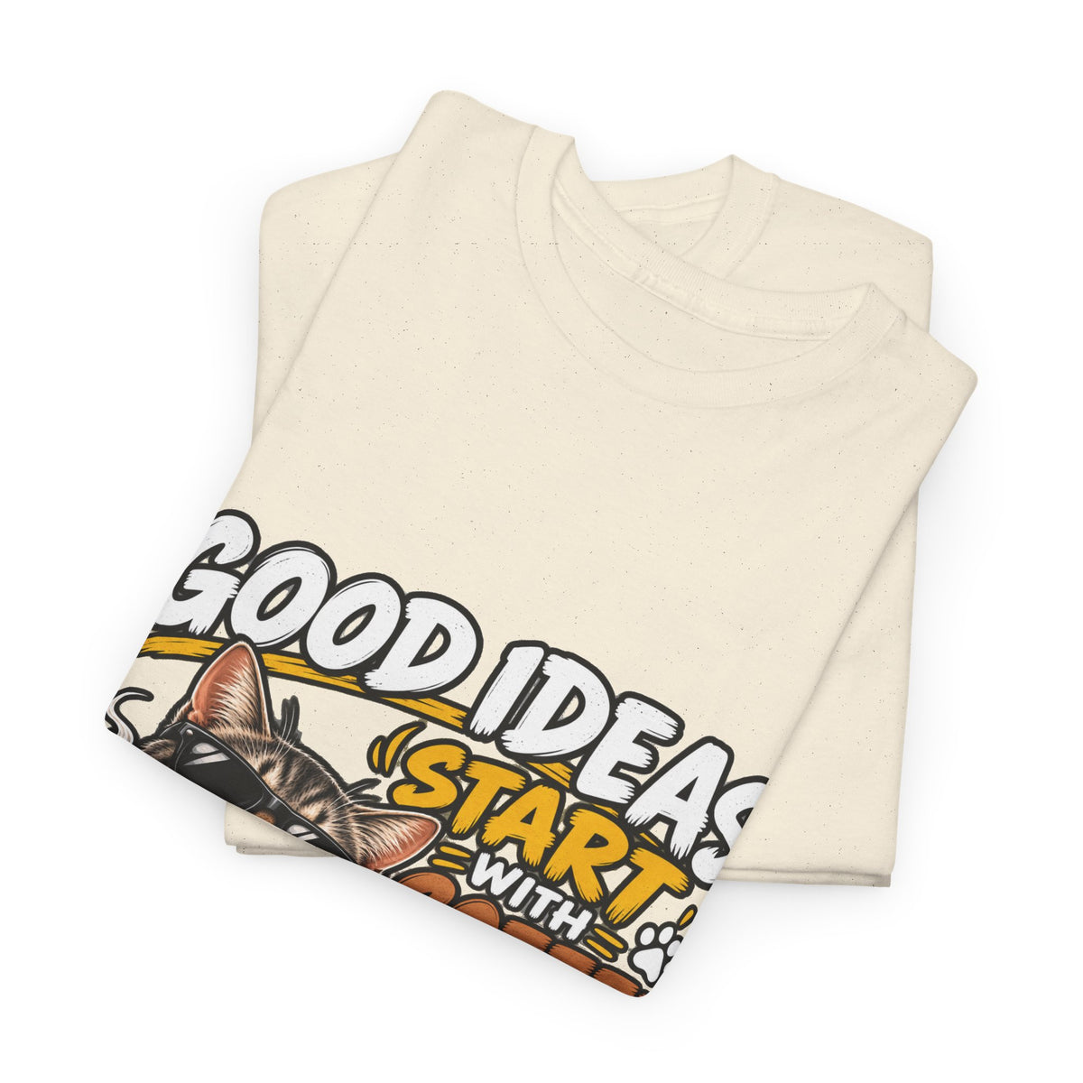 Funny Coffee Cat T-Shirt — "Good Ideas Start with Coffee and Funny Shirts"