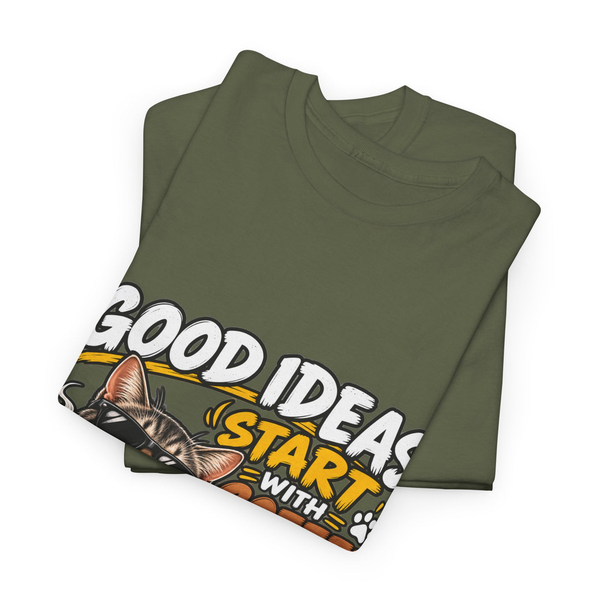 Funny Coffee Cat T-Shirt — "Good Ideas Start with Coffee and Funny Shirts"