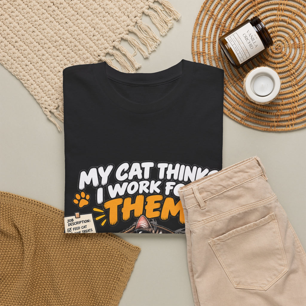 My Cat Thinks I Work For Them T-Shirt — Funny Cat Lover Tee