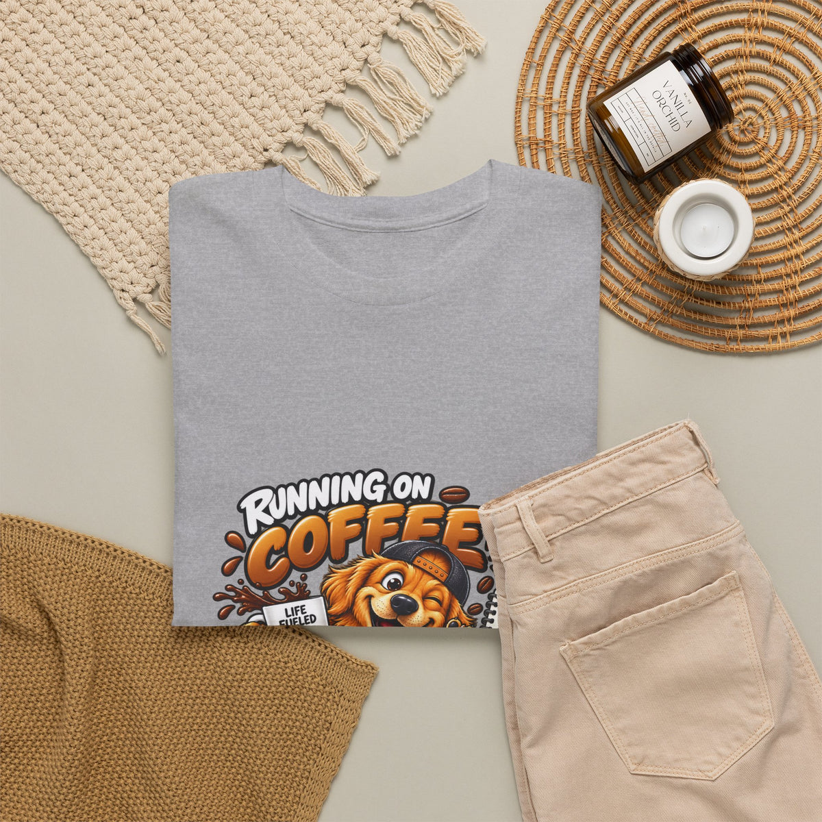 Coffee Chaos T-Shirt — "Running on Coffee, Chaos & Bad Decisions" Cute Dog Graphic Tee