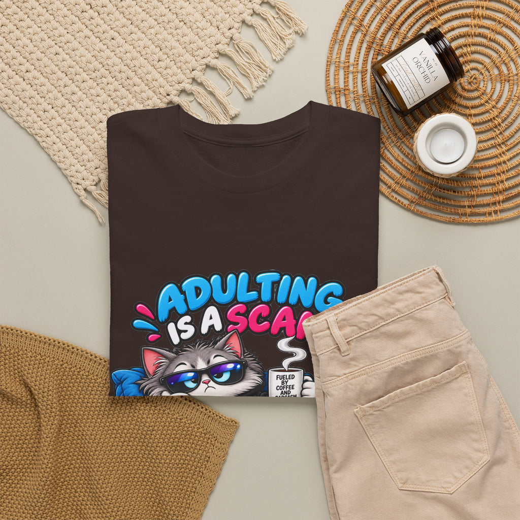 Adulting Is a Scam Cat T-Shirt — I Prefer Naps Instead Funny Graphic Tee